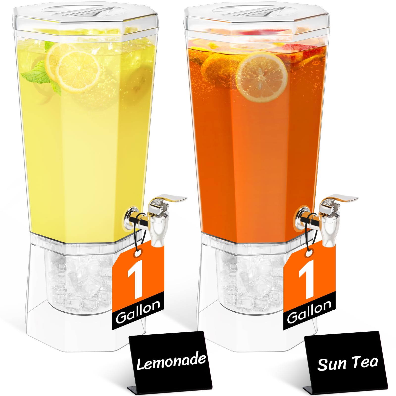 Lifewit 1 Gallon Drink Dispenser for Parties 2 Pcs, 4L Plastic Beverage Container with Stand for Juice/Tea/Soda & Lemonade, BPA Free Clear Water Pitcher with Spigot for Mimosa Bar, Party Hosting