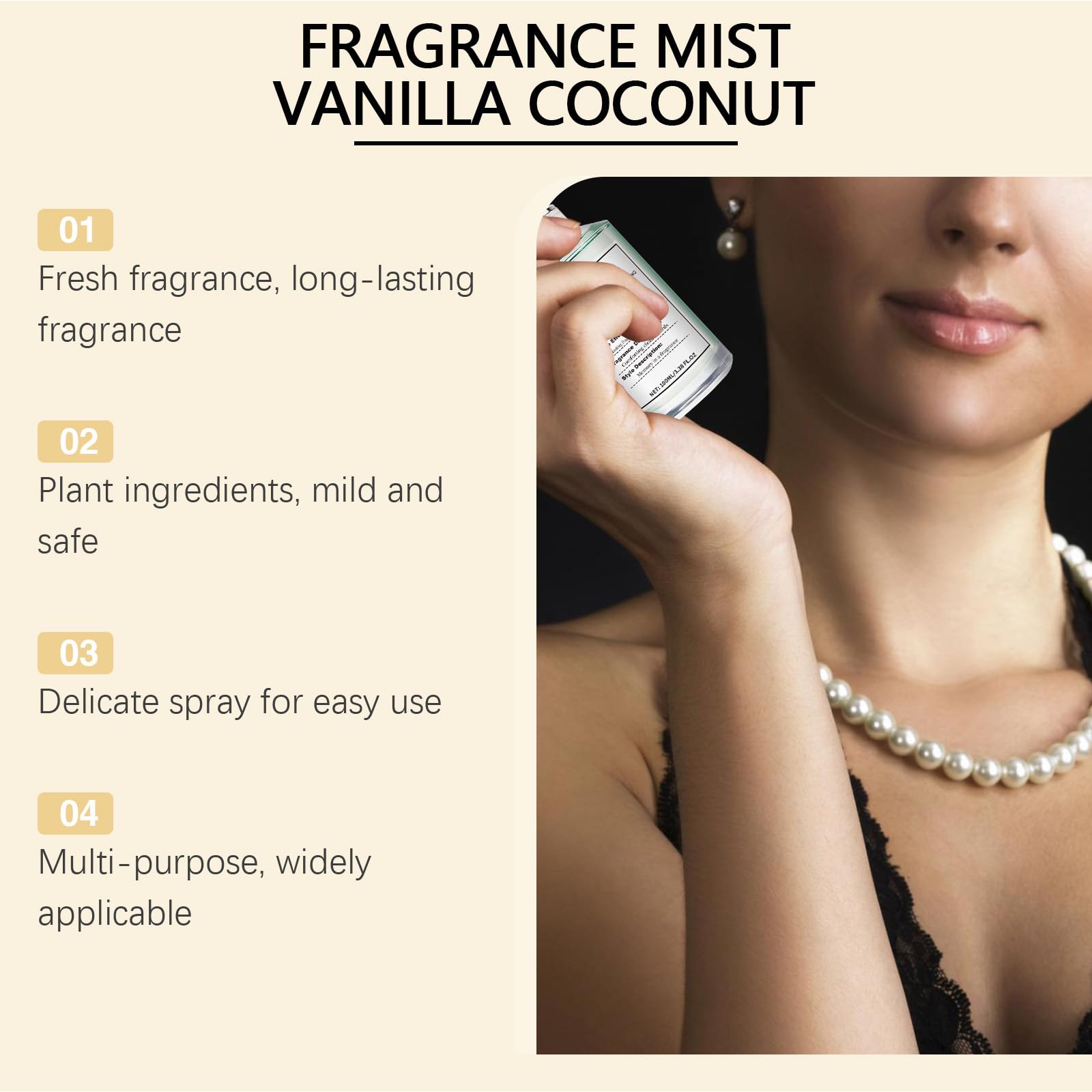 Vanille-Kokosnuss-Körperspray für Frauen - Langanhaltender leichter Duftnebel für die Haar- und Hautpflege, Vanille-Körperspray, feuchtigkeitsspendend und erfrischend mit zartem, 100ml (8 Flaschen)