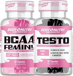 Kit 1x BCAA Feminy 60 Cáps Pós Treino ou Pré treino Vitamina B6 Absorção Recuperação + 1 Vitaminas e Minerais 60 Cápsulas Masculino Feminino Boro Zinco Niacina Magnesio Fonte de Calcio