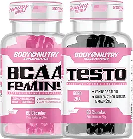 Kit 1x BCAA Feminy 60 Cáps Pós Treino ou Pré treino Vitamina B6 Absorção Recuperação + 1 Vitaminas e Minerais 60 Cápsulas Masculino Feminino Boro Zinco Niacina Magnesio Fonte de Calcio