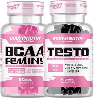 Kit 1x BCAA Feminy 60 Cáps Pós Treino ou Pré treino Vitamina B6 Absorção Recuperação + 1 Vitaminas e Minerais 60 Cápsulas Masculino Feminino Boro Zinco Niacina Magnesio Fonte de Calcio - Produto 6 mais recomendado com 4.4 estrelas