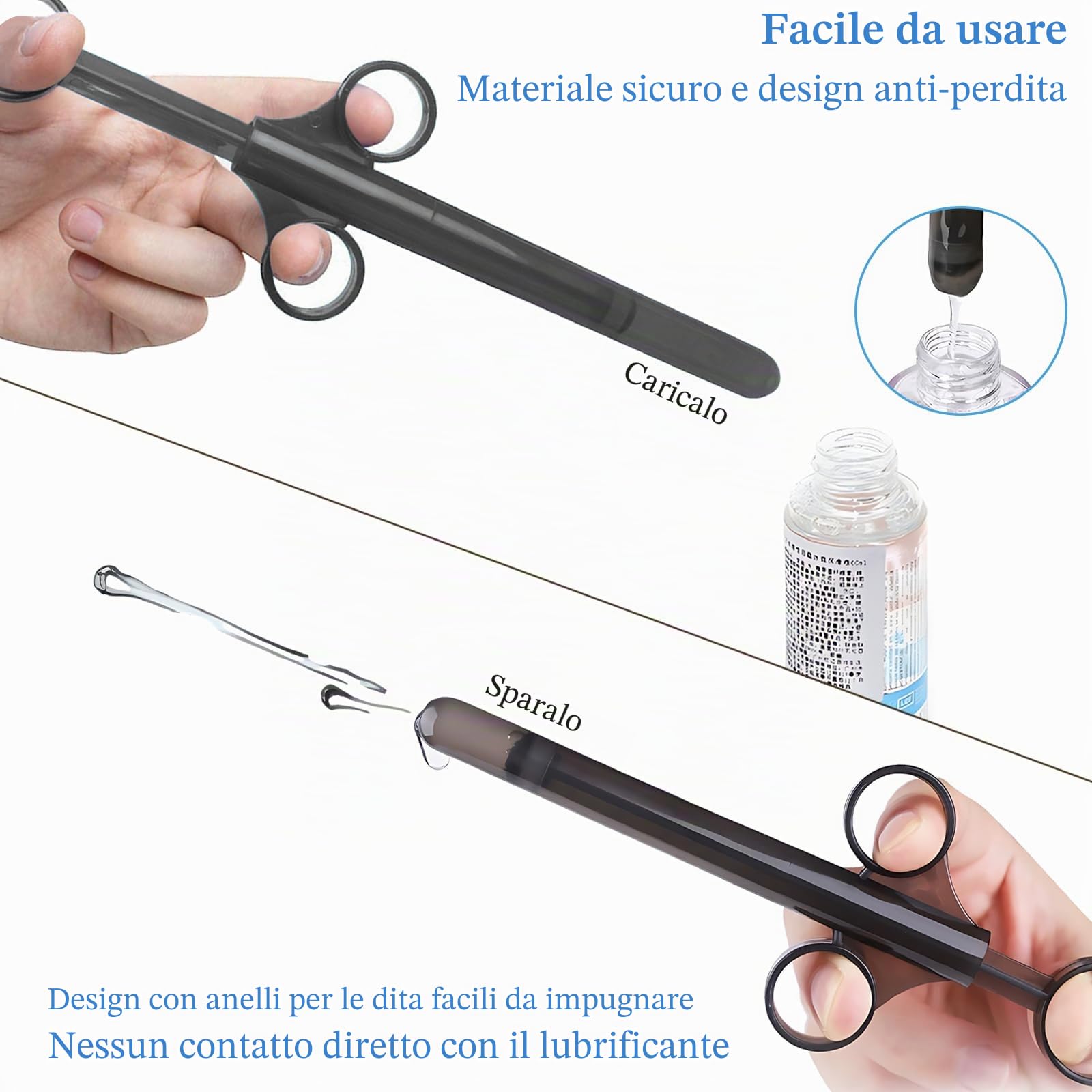 Iniettori di lubrificante con bilancia precisa da 10 ml, lunghezza 16,5 cm, sparatutto con tappo in silicone impermeabile, applicatore lubrificante per uomini, donne e coppie