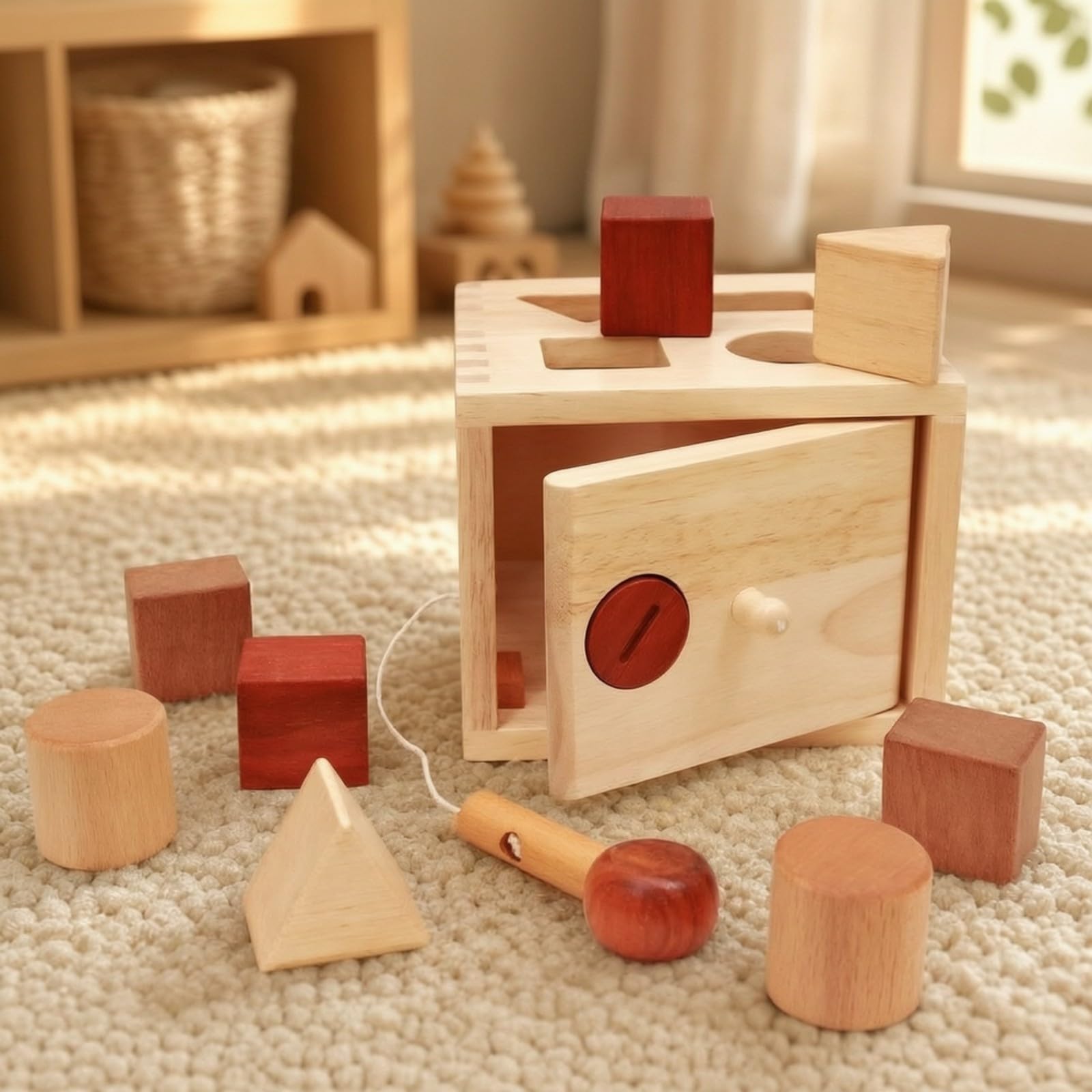 Boîte à Formes en Bois Massif Éducatif Boîte D'éveil Blocs en Bois Pratique Assorti pr Nrrisso -Pits, Bébés