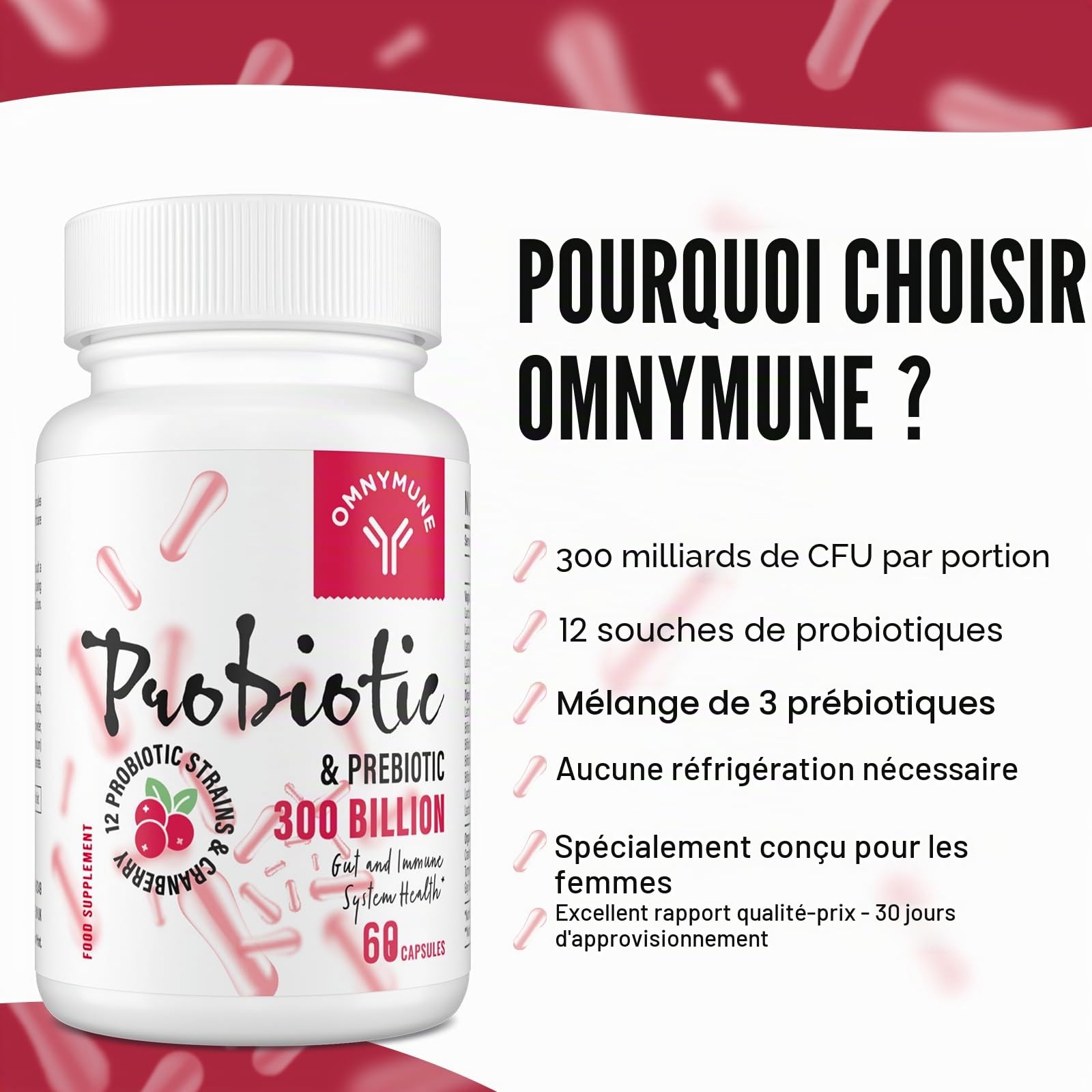 Probiotiques pour Femmes – Flore Intime & Microbiote, Canneberge, 12 Souches, 120 Gélules
