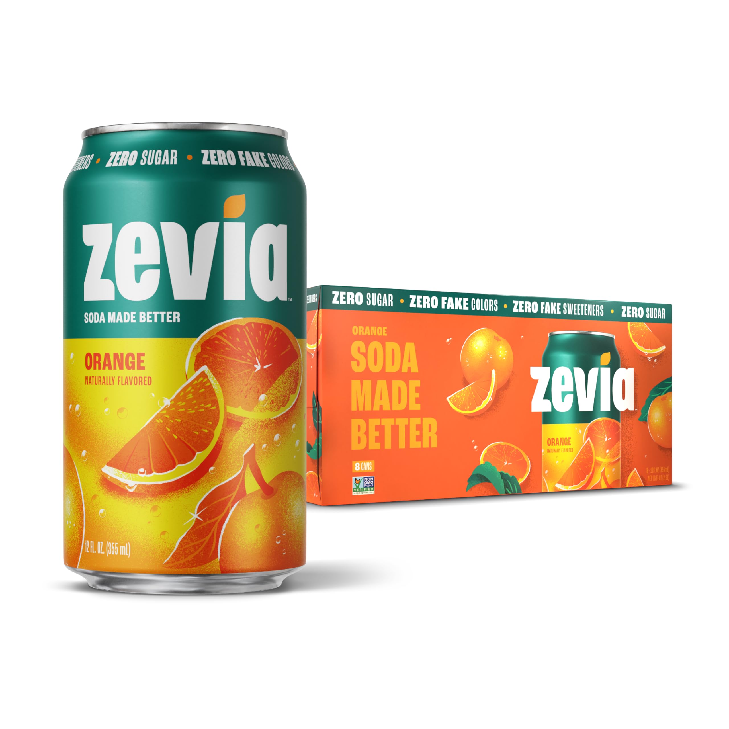Zero Sugar Soda, Orange, 12 oz Cans (8-Pack) – Naturally Sweetened, Non-GMO Project Verified, Gluten-Free, Vegan