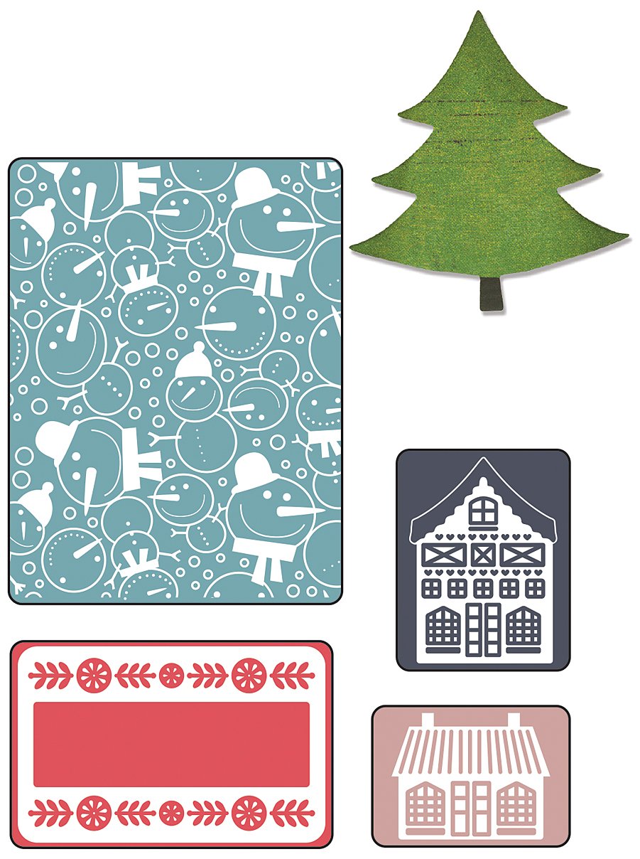 Sizzix Snowmen Set by BG Textured Impressions Embossing Folders with Bonus Sizzlits Die, Various Colors