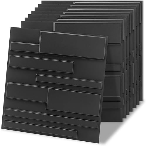 Art3d Paquete de 20 paneles decorativos 3D de pared, 19 pies cuadrados, decoración de pared interior de PVC, 11.8 x 11.8 pulgadas, color negro