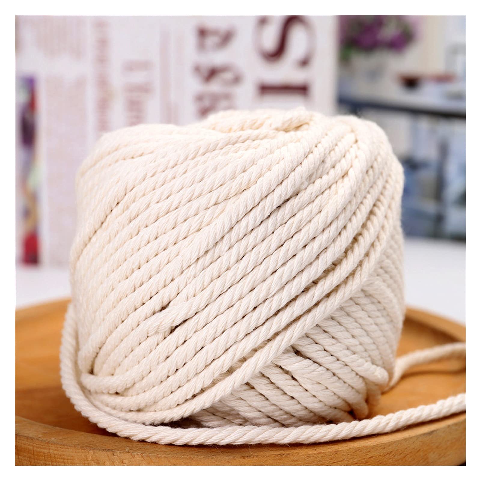 Cadena 2 mm 3 mm 4 mm 5mm Macrame Cable Cuerda Cuerda algodón Cuerda Hecha a Mano artesanía DIY Beige Trenzado Twine Twine Decoración de la Boda para Manualidades (Color : 5mm 50M)