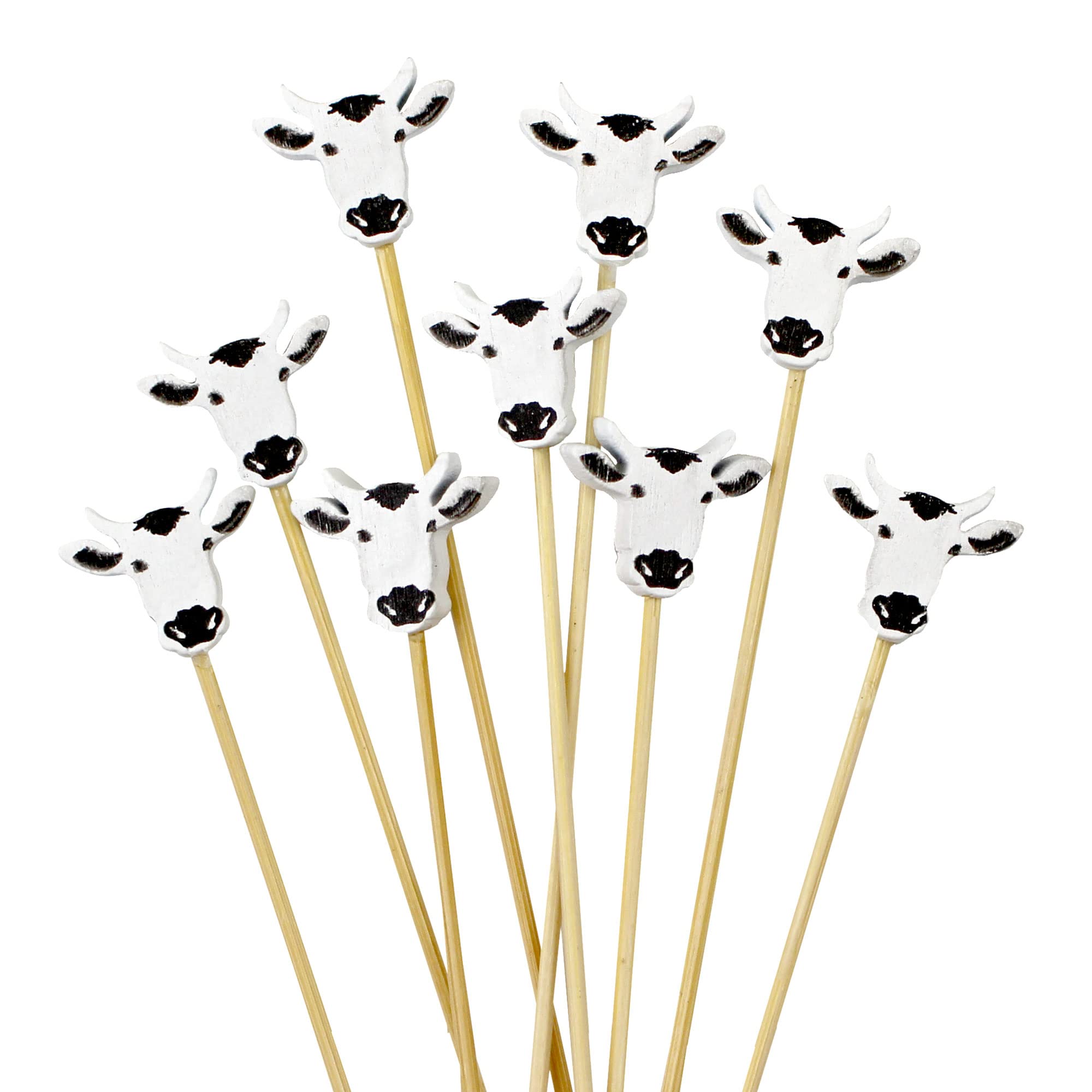BambooMN 4.7" Cow Fancy Cocktail Appetisers Bamboo Toothpick Picks Stirrer Sticks for Fruit Party, Charcuterie Accessories and Drinks, 100 Pieces