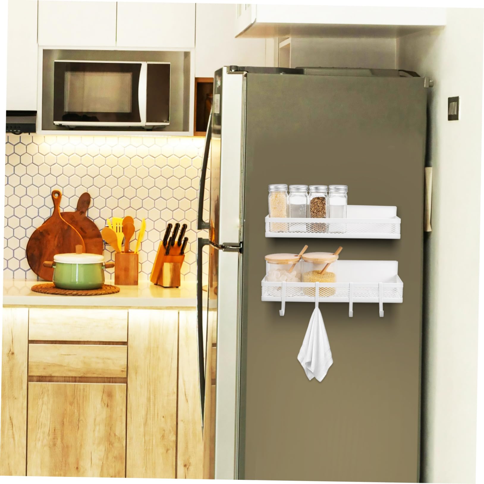 Cabilock Mensola Magnetica Versatile Per Cucina E Bagno 2 Pezzi Porta Spezie Per Frigorifero Con Ganci Portaoggetti