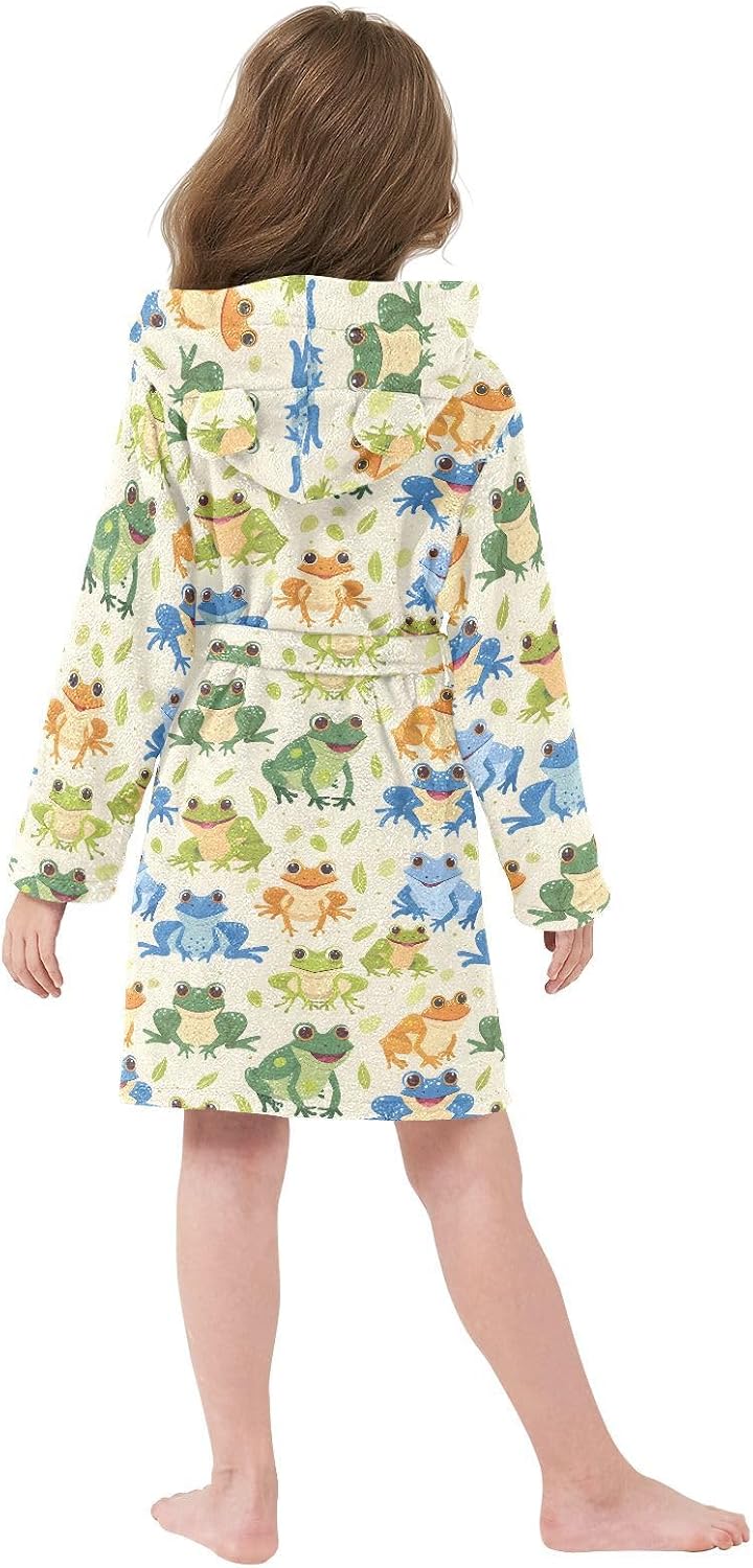 senya Cartoon Animals Frogs Toddler Hooded Bathrobe Kids Soft Plush Bath Towel Robes for Boys Girls 2-12 Years