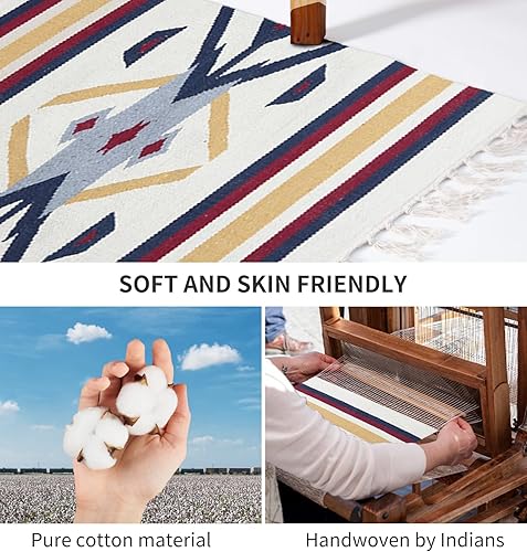 Miniatura 5 de Cifupy Alfombra bohemia de algodón de 2 x 3 pies con borlas, lavable a máquina, antideslizante, suave, ideal para dormitorio, baño, cocina, porche,