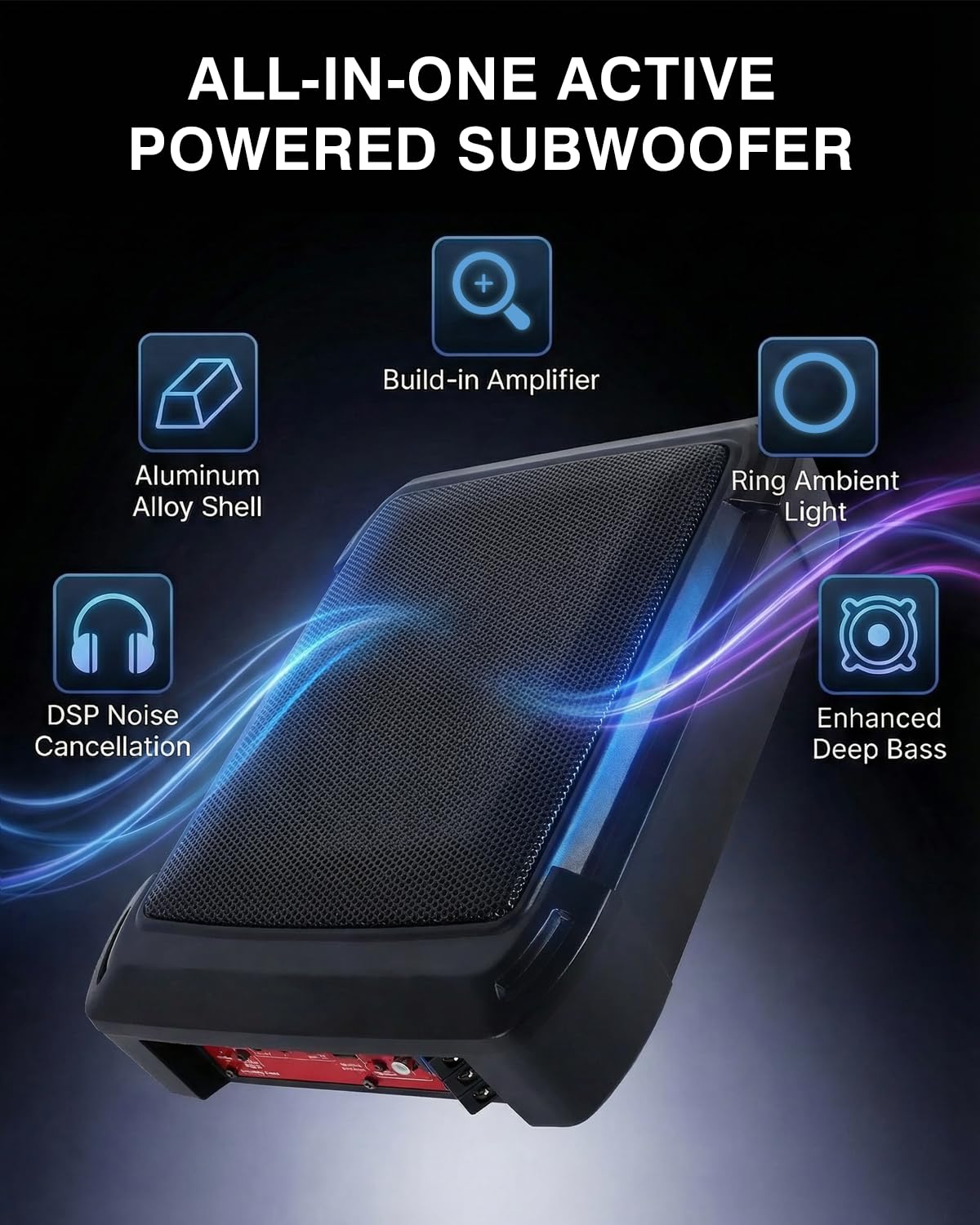 Ultraflacher Auto-Subwoofer, geeignet für Auto/Truck, mit integriertem Verstärker, unter den Sitzen montierbar, maximale Leistung 1000 W, kompakter Subwoofer