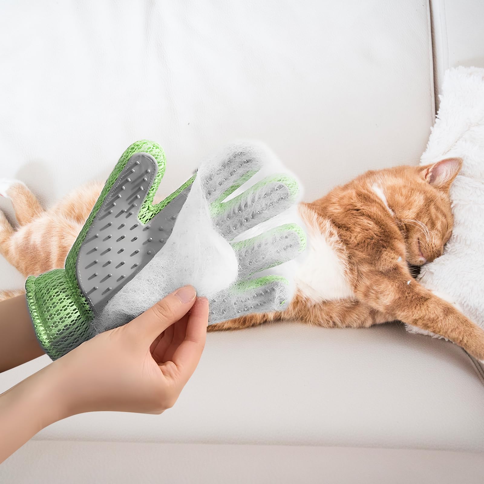 2-in-1-Pflegehandschuhe für Haustiere – Katzen- und Hundehandschuhbürste, hocheffizienter Massagehandschuh zur Tierhaarentfernung, sauberes Haar auf beiden Seiten (grün/1 Stück)