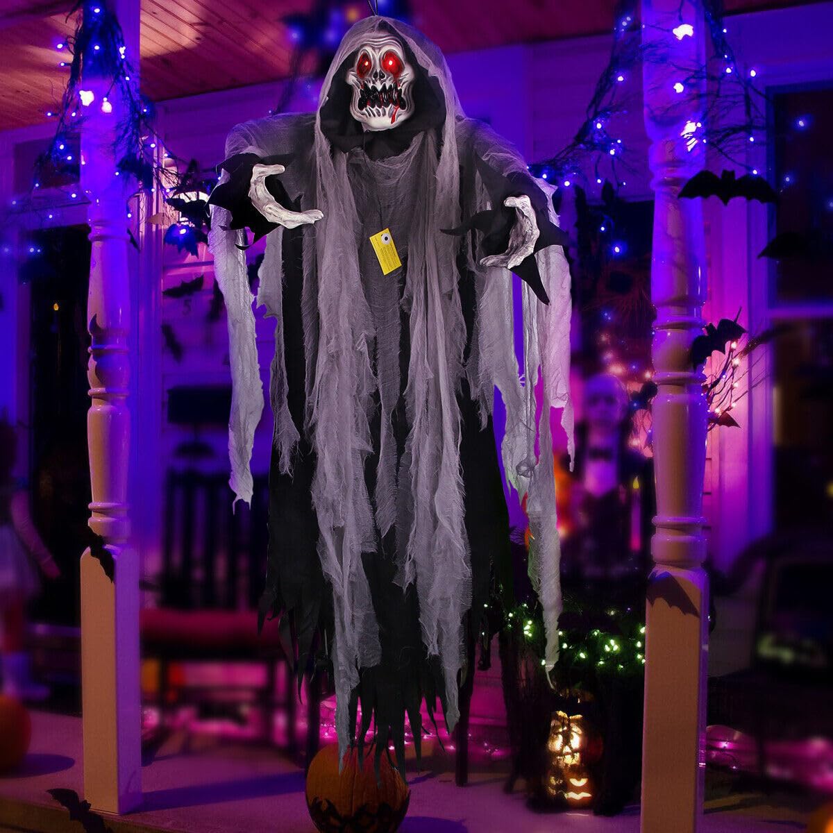 Decorazioni di Halloween nere da 1,5 m da appendere fantasma spaventoso puntello teschio per esterni e interni oggetti di scena di Halloween grandi