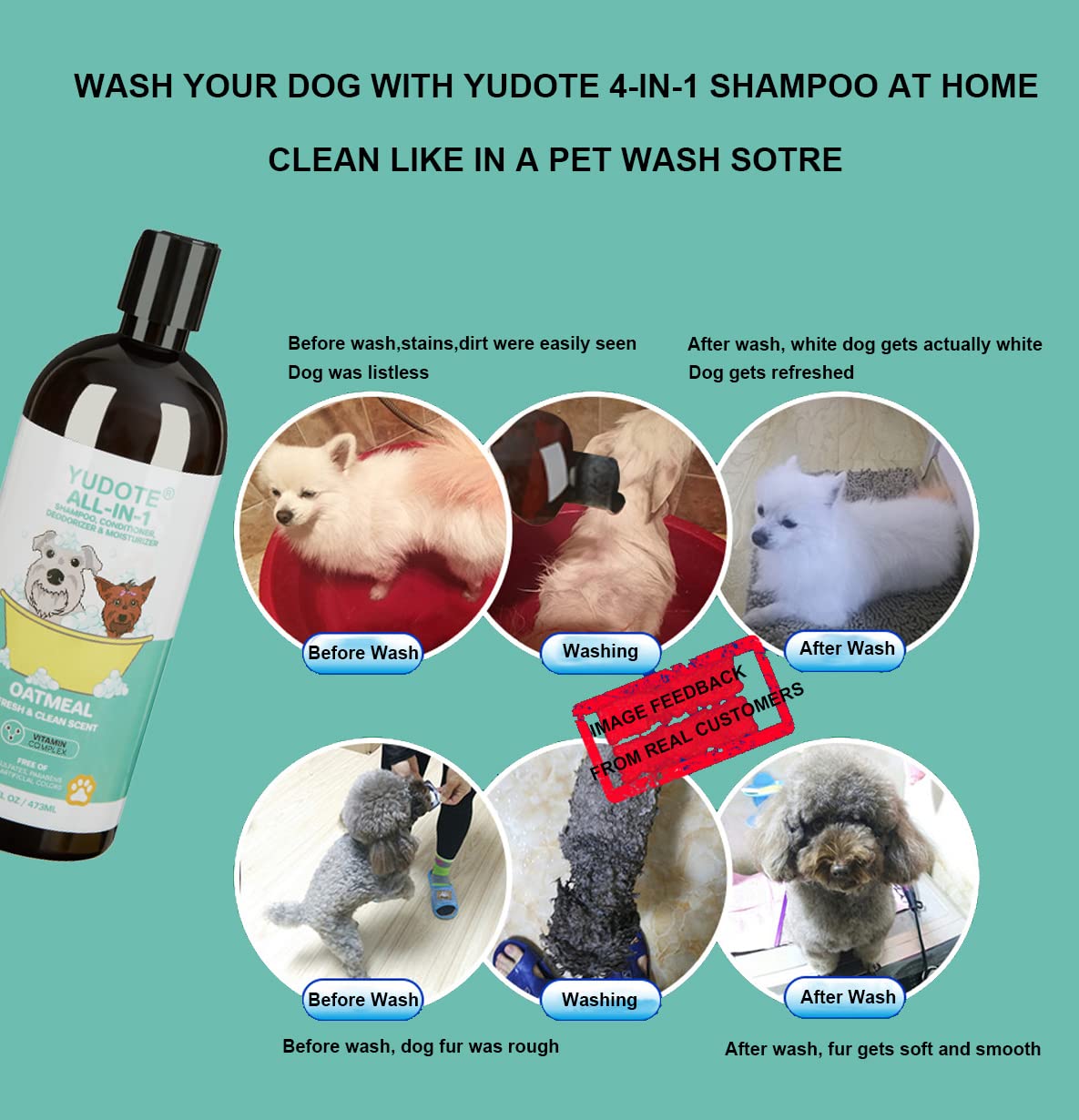 Haferflocken-Hunde-Shampoo und Conditioner, 4-in-1-Deodorierer, Feuchtigkeitscreme für stinkende Hunde mit empfindlicher Haut, pflanzlicher Basis, milder Duft, 473 ml