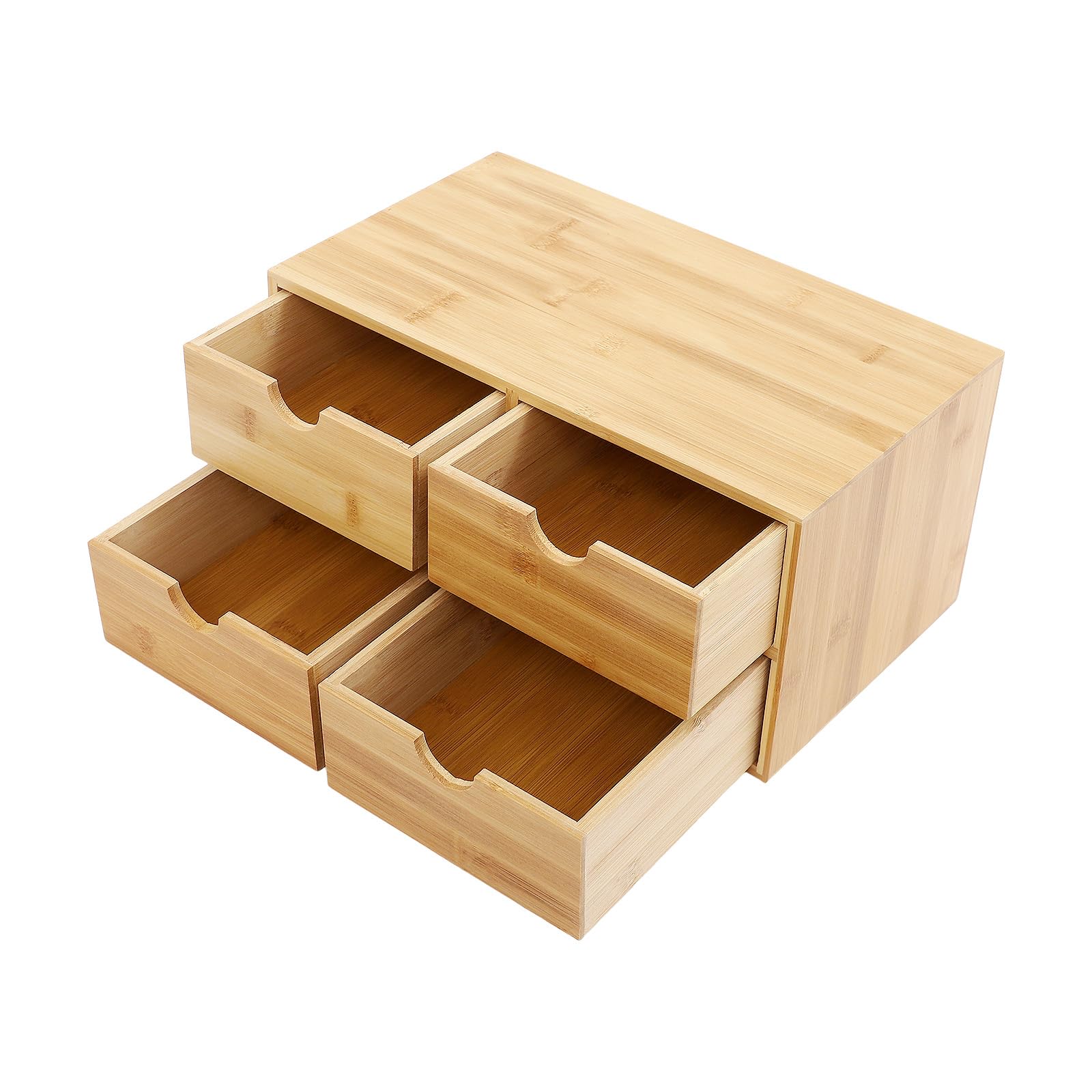 Organizer per cassetti in bambù per scrivania, scatola portaoggetti in legno con 4 cassetti, mini Kommode per ufficio, 33 x 19 x 16 cm, soluzione da scrivania elegante e funzionale