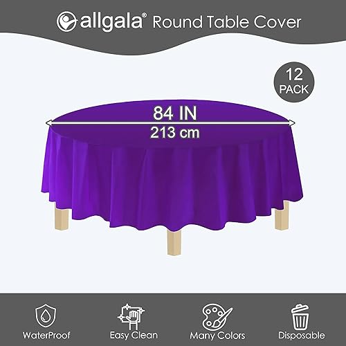 Miniatura 39 de allgala Mantel desechable de plástico de alta calidad, peso medio, 12 unidades, redondo, de 84 pulgadas, negro, resistente a las manchas, fácil