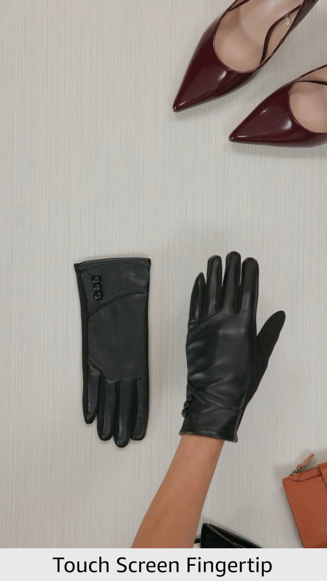 alqqas Womens Winter Leather Gloves Touch Screen Wool Lined