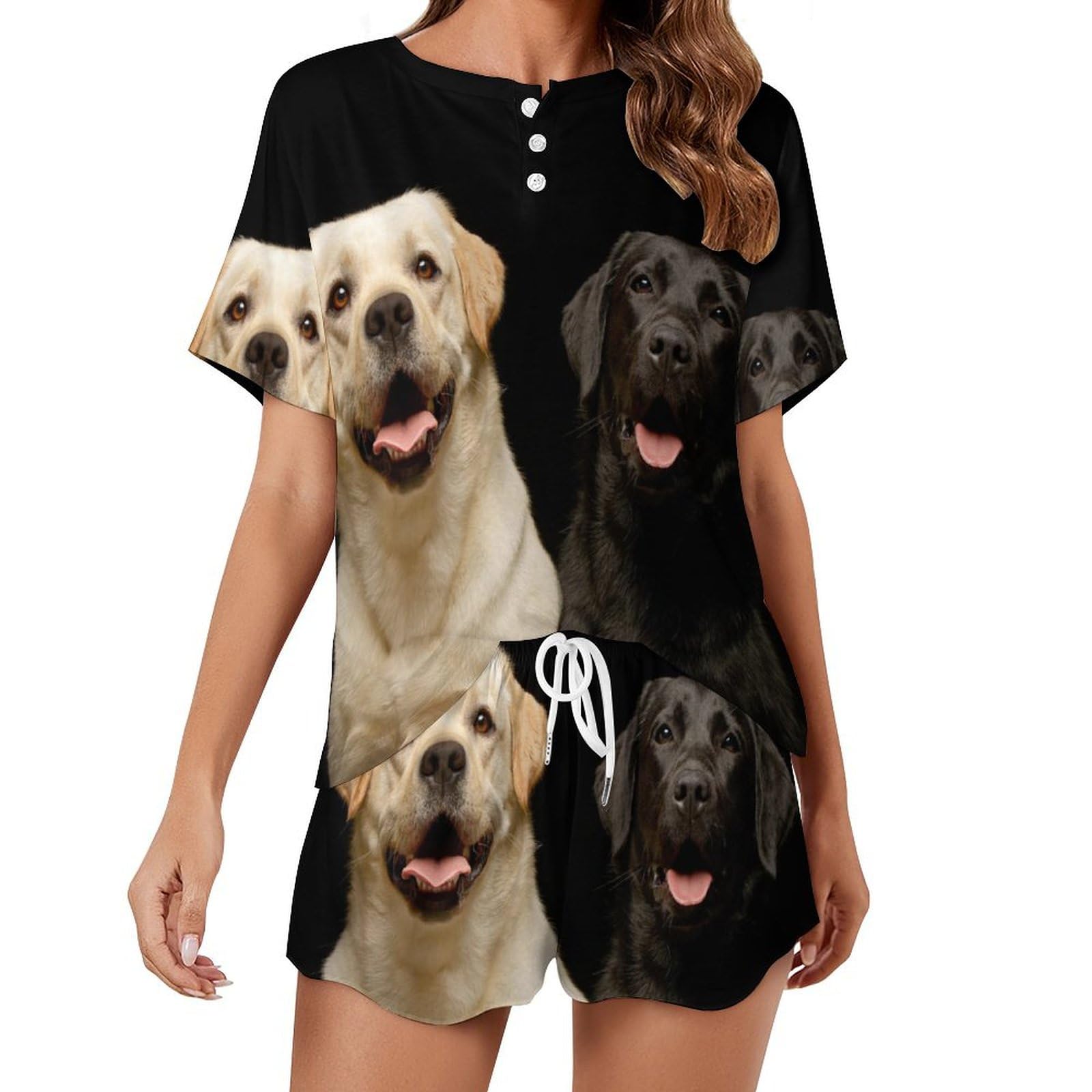 VYJLOO Golden Retriever Labrador Womens Pajamas Set Short Sleeve Sleepwear Nightwear Pjs Set Loungewear