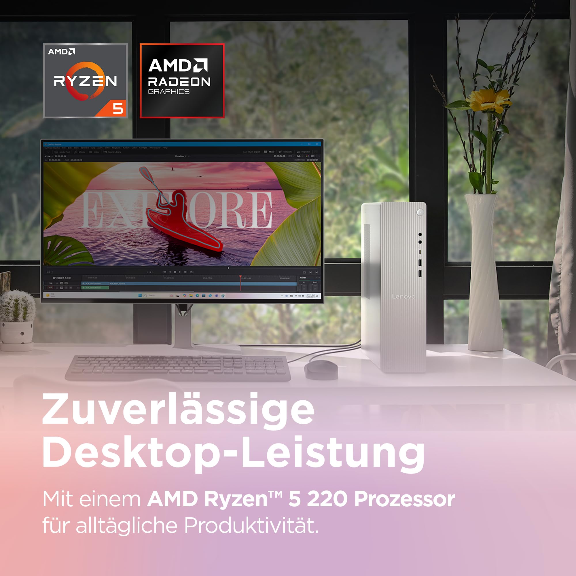 Lenovo IdeaCentre Tower PC | AMD Ryzen 5 220 | 16GB RAM | 512GB SSD |AMD Radeon 740M Grafik | 8.2L | Windows 11 | Cloud Grau | Inkl. vertikaler Ständer | 3 Monate Premium Care
