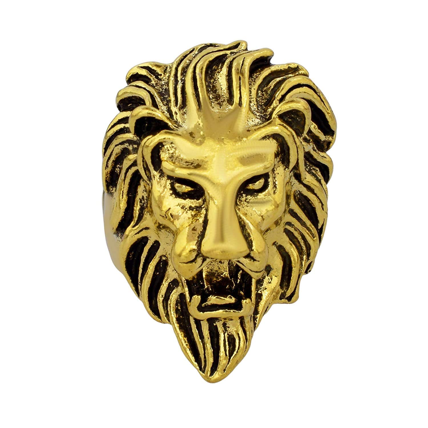 King Lion Head Ring for Men & Women : Indian Size 16-19 Antique Style Lion Head King Fashion Biker Ring for Mens & Boys (Golden)