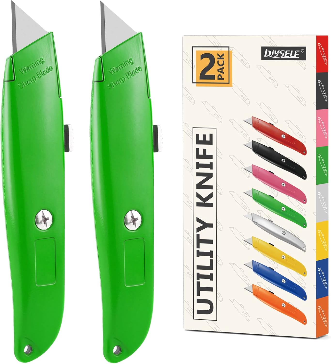 DIYSELF 2Pack Utility Knife Box Cutter Retractable Blade Heavy Duty