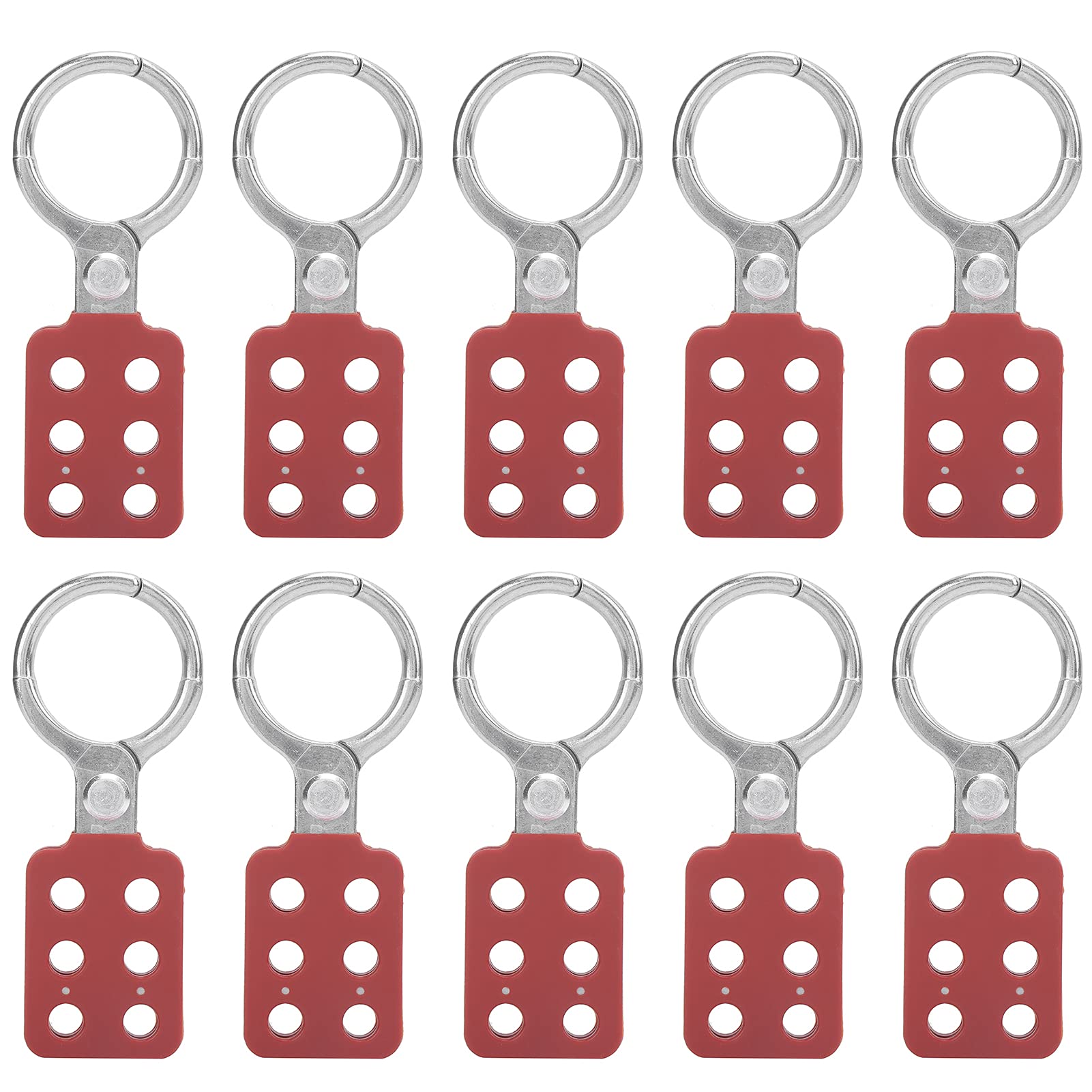 10pcs Lockout Tagout Hasp, Safety Aluminium Insulation Padlock Hasp for Multiple Management, Insulated Lock Hasp with 6 Holes Interlock, 1.5in Inside Jaw Diameter