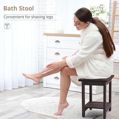 Miniatura 23 de LUE BONA HDPS - Banco de ducha, banco de ducha azul cielo para ducha interior con estante, taburete de ducha impermeable para spa y baño, resistente