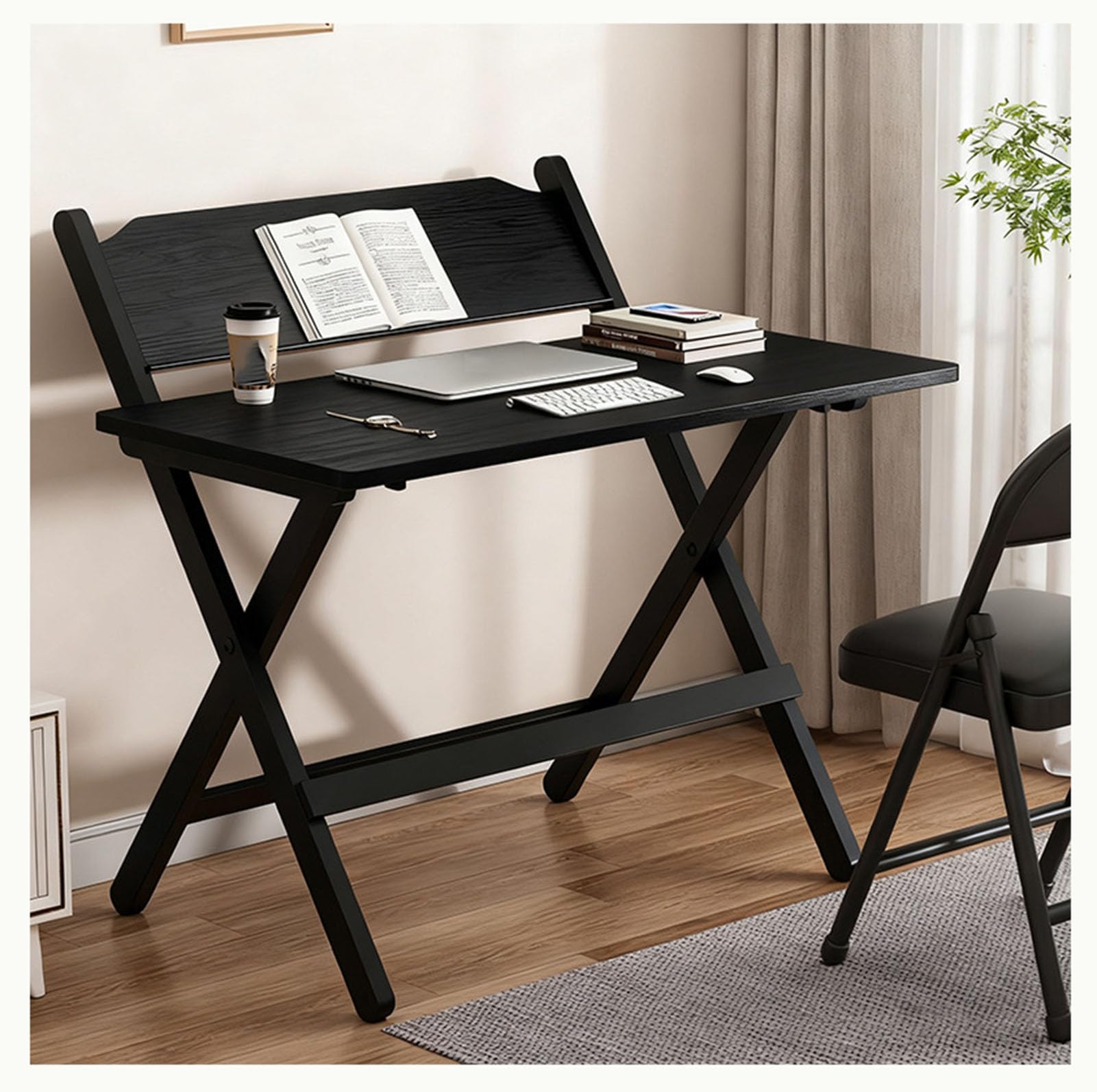 Scrivania Pieghevole 80 cm, Altezza Regolabile con cassetto & ripiano Posteriore, Finitura Noce, scrivania salvaspazio per Camera, Studio e Smart Working,Black 80cm