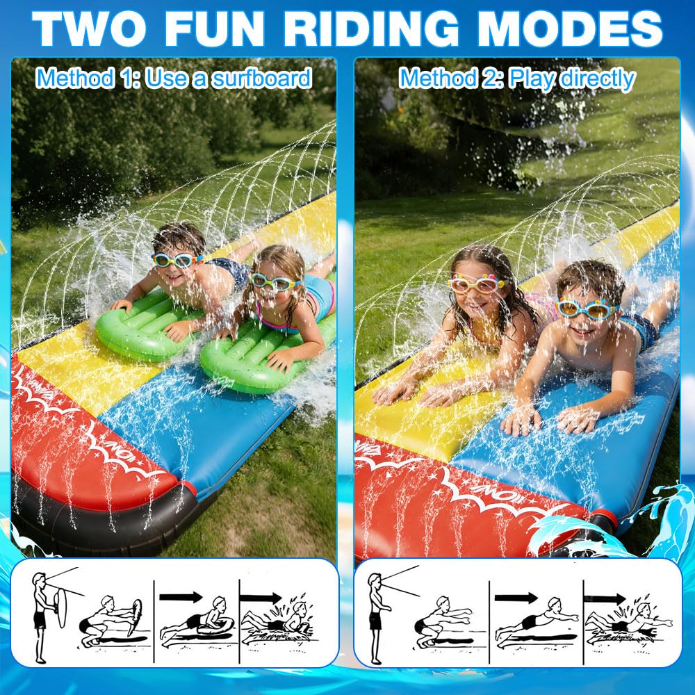 Wasserrutsche Garten für Kinder mit Sprinklern, Aufblasbare Rutschbahn Outdoor 480x140cm