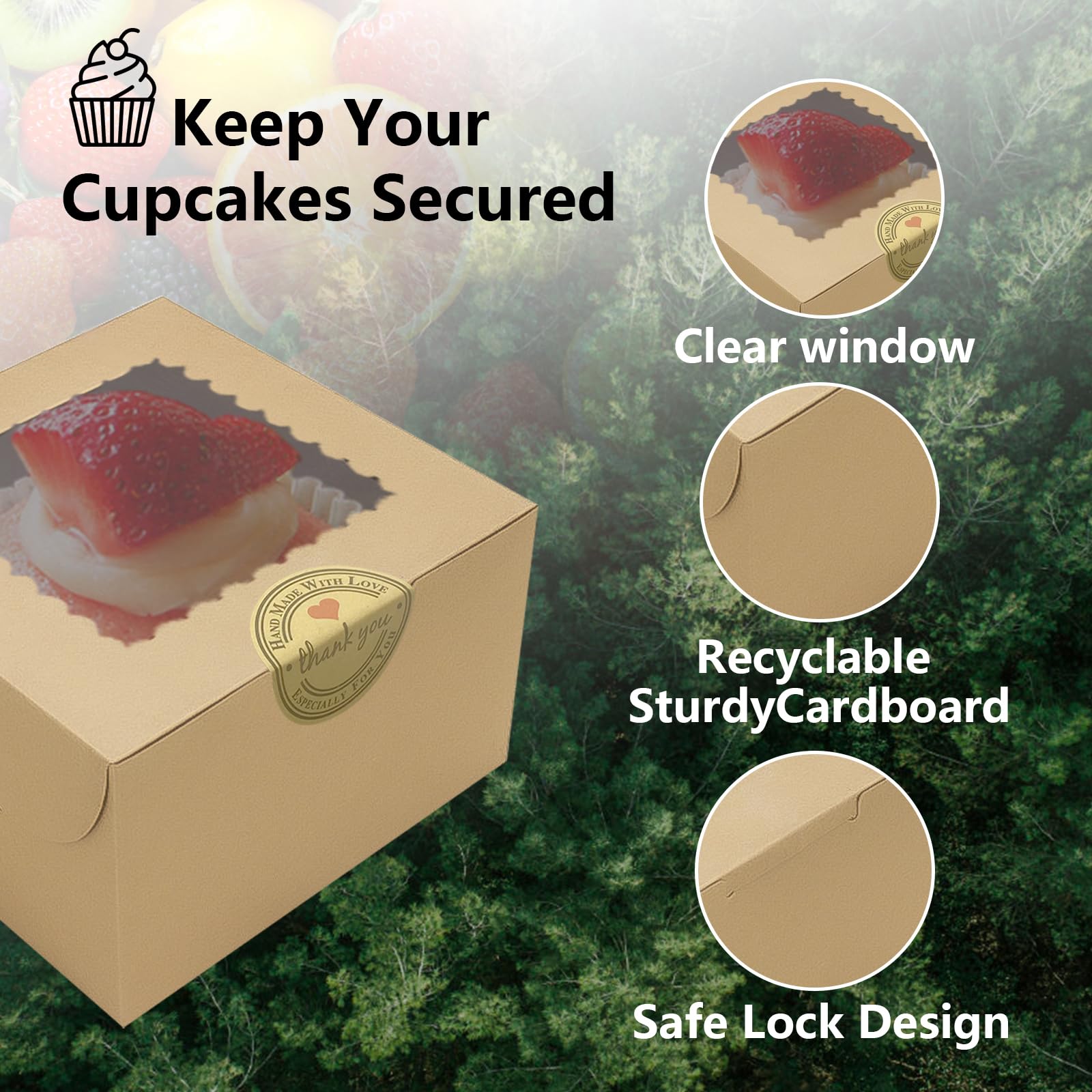 Scatole per cupcake, confezione da 30 scatole singole per cupcake per muffin e cupcake, contenitori portatili per pasticceria, con inserto e maniglia, contenitori per pasticceria, colore: rosa