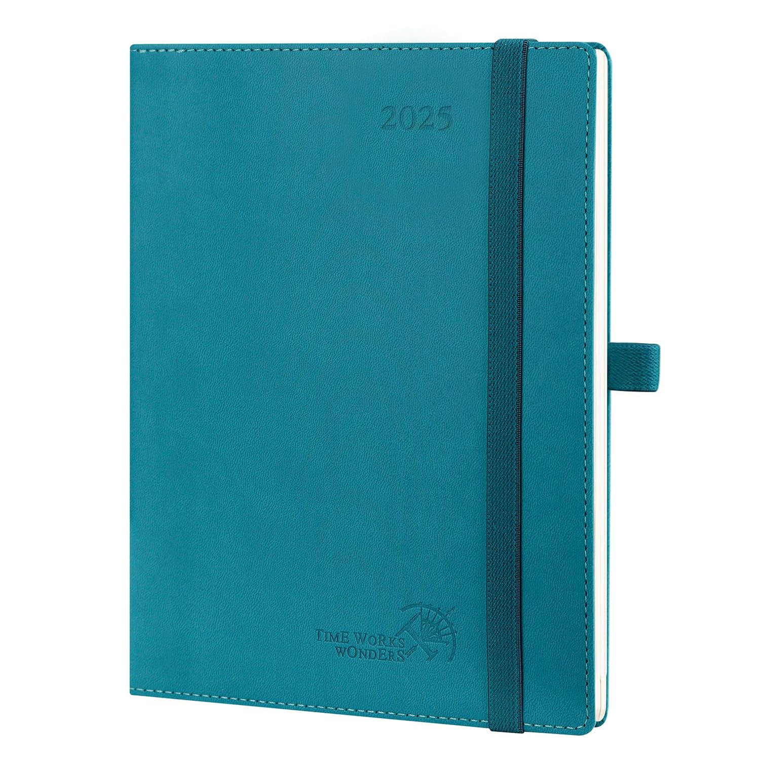 POPRUN Agenda Settimanale 2025 Verticale 22 x 16,5 cm, Copertina Morbida in Pelle Vegana, Planner 2025 con Tag Mensili, Carta Spessa da 100 GSM, Verde Pacifico