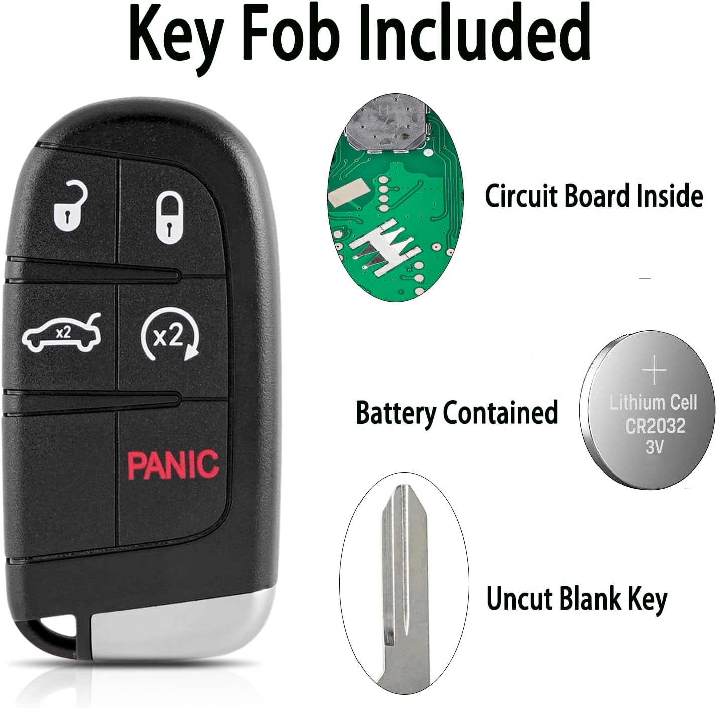 2PCS Key Fob Replacement Fits Chrysler 300 Dodge Charger 2011-2018 Challenger 2015-2018 Dart 2014-2016 Keyless Entry Remote Smart Key M3N-40821302