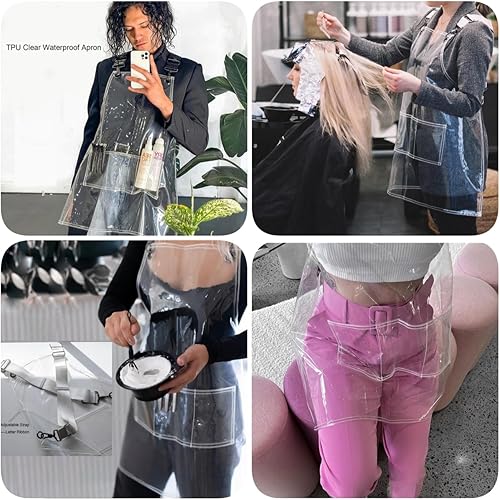 Miniatura 7 de Delantales de peluquería para mujer, delantal transparente impermeable para peluquero con espalda cruzada, ajustable, para peluquería y trabajo