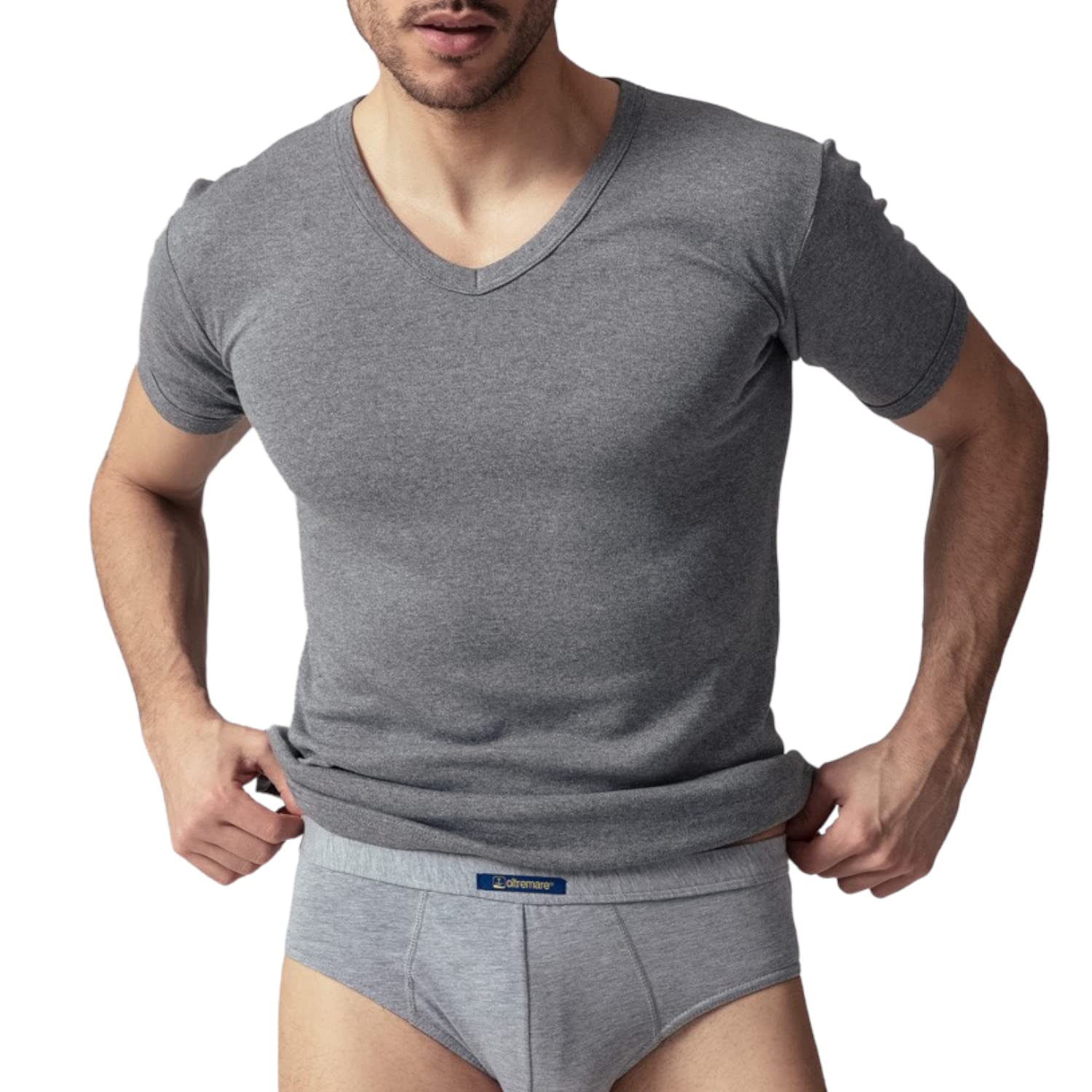 VP PINUCCIO VENEGONI Juego de 2 camisetas interiores para hombre, cálido algodón afelpado, cuello en V, fabricadas en Italia, camisetas íntimas de hombre de manga corta blanca negra gris ropa interior