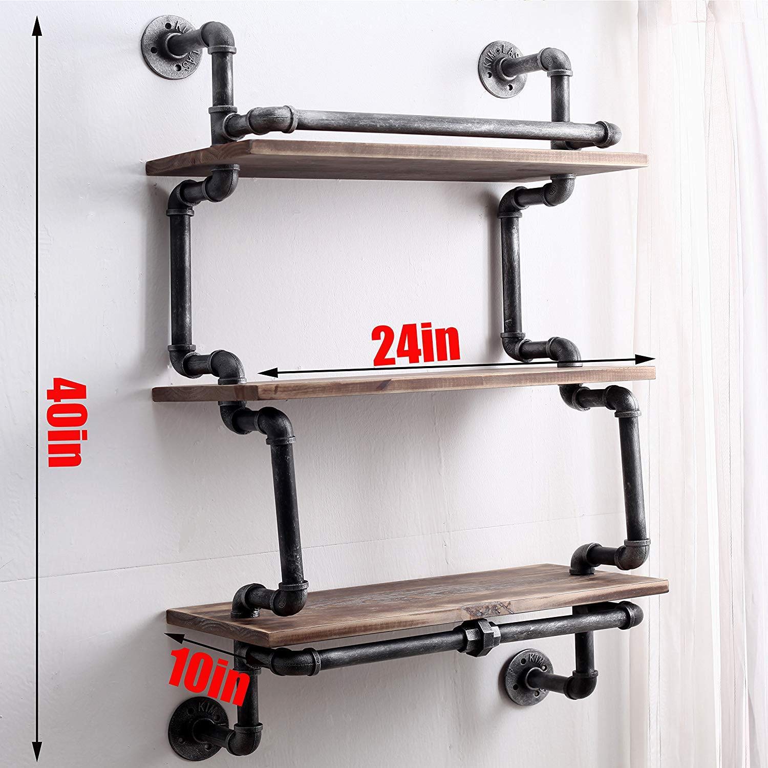 Amazon｜棚 3段 工業用パイプ壁 ビンテージ 素朴な鉄パイプ 壁取り付け