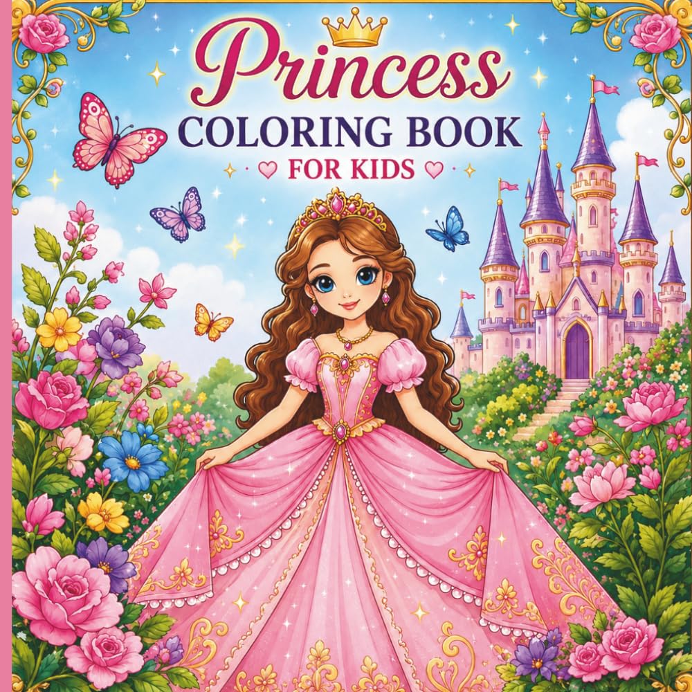 Princess Coloring Book for Kids: Cute Princesses, Castles, Flowers & Magical Adventures for Girls Ages 4-8