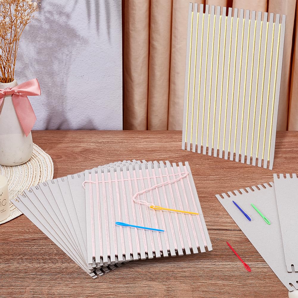FINGERINSPIRE 24 Pz Kit Telaio per Tessitura in Cartone 20x30cm Tavola per Tessitura in Carta Grigia con Ingranaggi Telaio Portatile per Principianti, Cucito, Uncinetto, Viaggi, Creazione di Arazzi