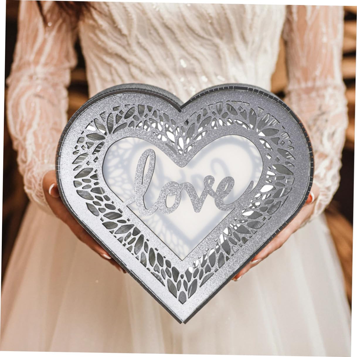 GALPADA Scatola per Biglietti in Legno a Forma di Cuore Porta Biglietti da Matrimonio e Anniversario Contenitore Portatile per Buste e Messaggi Decorazione per Ricevimenti e Feste