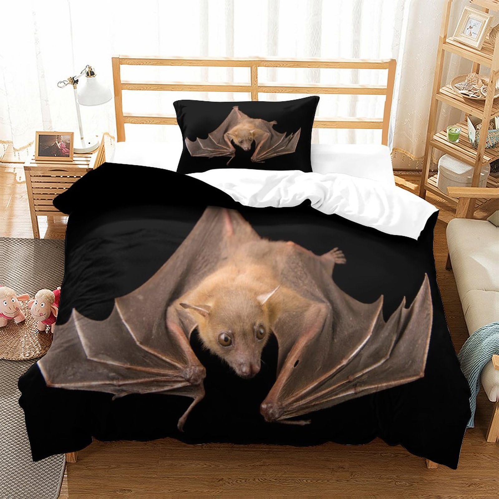 P1S9U7W5Y Unique Animal 3D Printed Bat Duvet Cover Set 3pcs Microfiber Bat Bedding Set Single