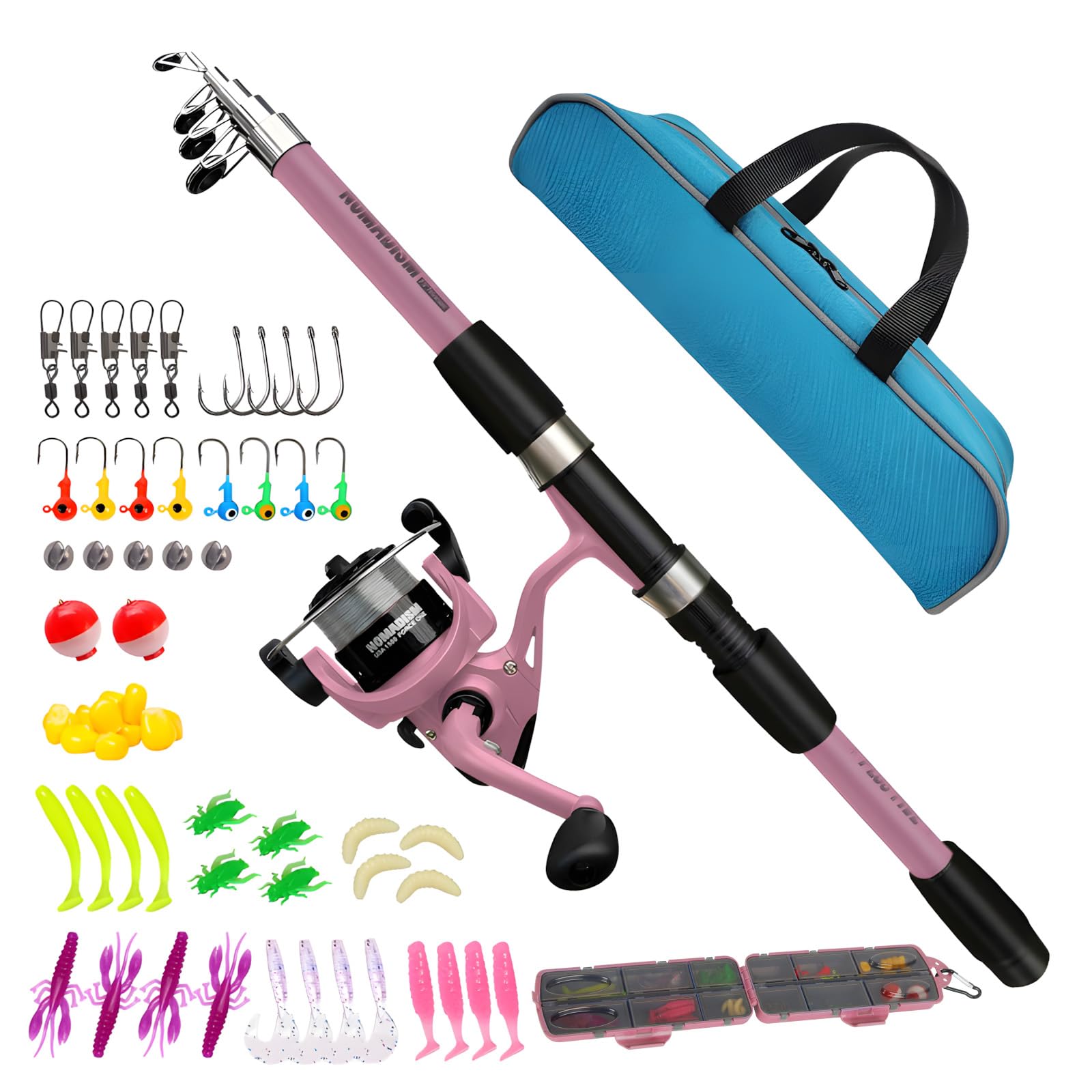 Aerowick Kids Fishing Rod Starter Set with Spinning Reel Combo, Ambidextrous Ultra Light Telescopic Fishing Pole with Lure Case and Carry Bag, Versatile Lure and Float Fishing Kit for Youth Beginner