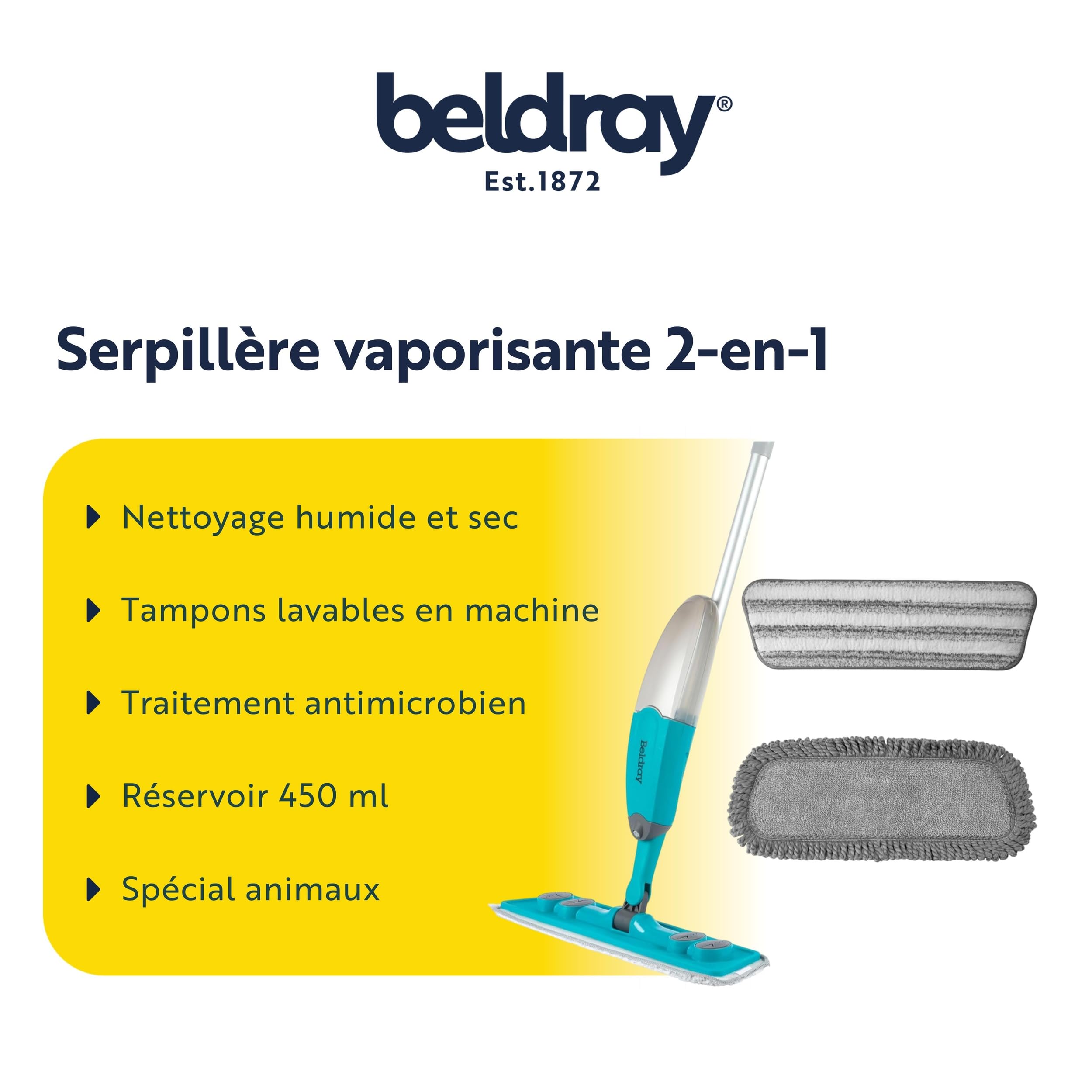 Beldray LA034245KDUFFEU7 Antibac Pet Plus serpillère en aérosol – serpillière Humide et sèche, pour Nettoyer Les sols durs en Vinyle/carrelage/Bois, tampons lavables en Machine 2 en 1, 450 ML