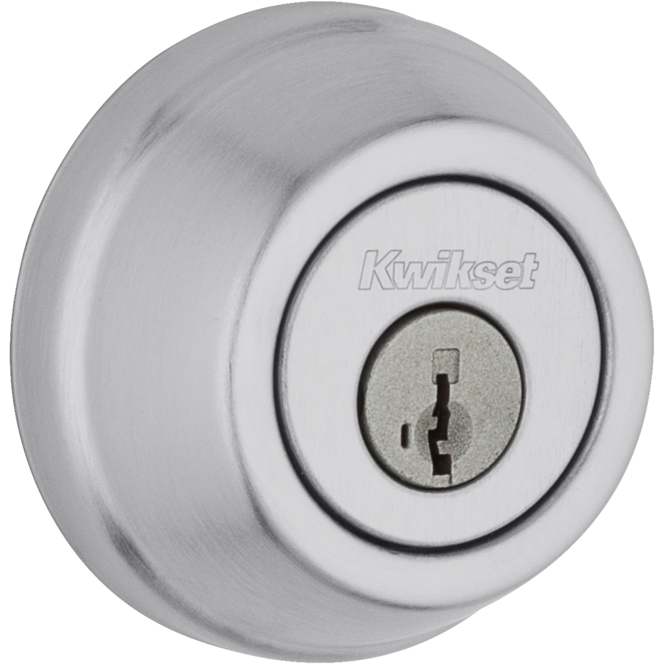 Kwikset 780 Deadbolt Lock, Satin Chrome Round Exterior Keyed Front Entry Door, Pick Resistant SmartKey Rekey Security, Single Cylinder Dead Bolt, with Microban Protection - Detailed View