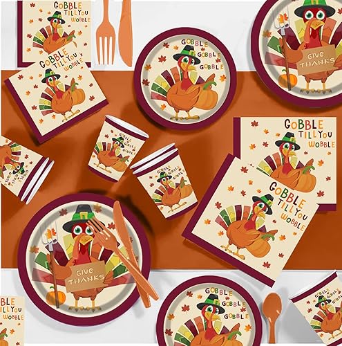 Miniatura 3 de HARVEST TURKEY - Juego de platos de papel para 25 unidades, platos de Gobble Gobble para kIds y Acción de Gracias, otoño, cosecha, vacaciones,