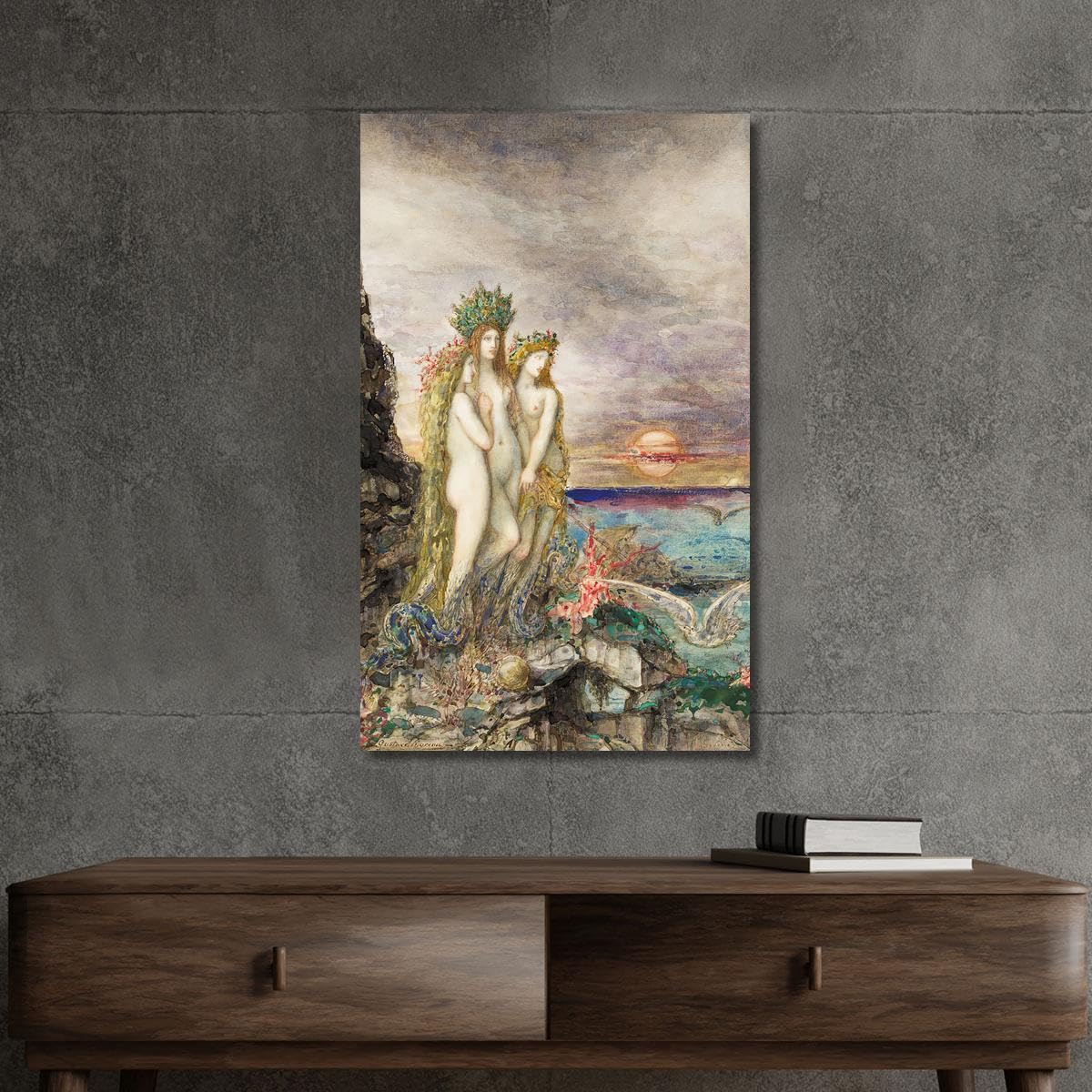 CheQuadro! Le Sirene Gustave Moreau, gmr46 quadro stampa su tela, arte moderna, fine art, arredo parete, decorazione casa, pronto da appendere 75x45 cm