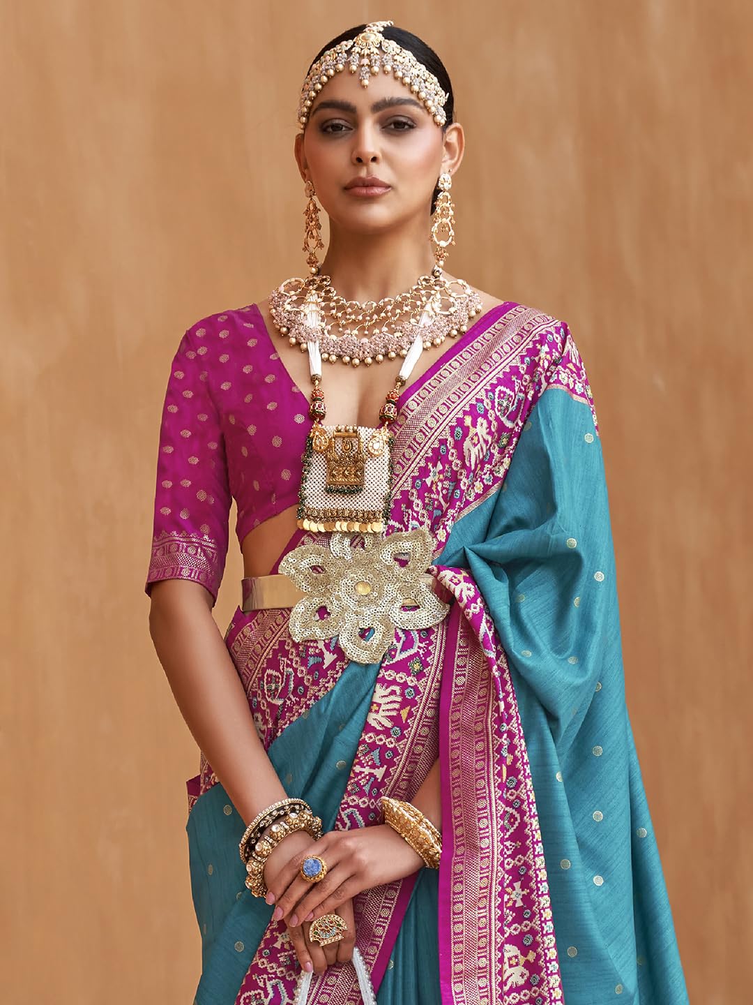 SAREE MALL Woven Design Zari Work Pure Patola Silk Saree For Women With Unstitched Blouse Piece, Blue 2