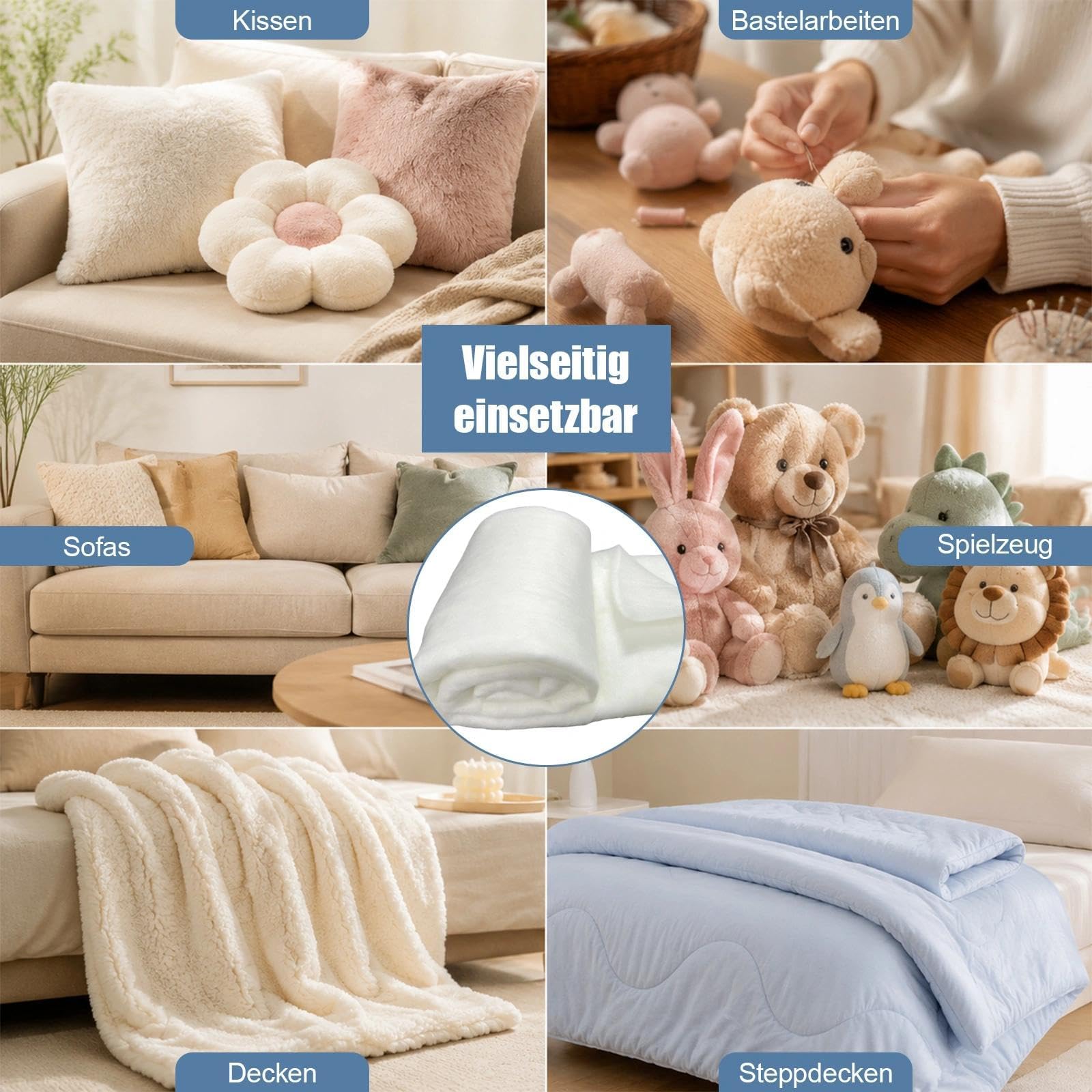 Polsterwatte Volumenvlies Non-Woven Wadding 100 g/m² | 160 cm x 10 m | 100% Polyester allergieverträglich & flammhemmend Füllwatte für Kissen, Bettwaren & Handwerk