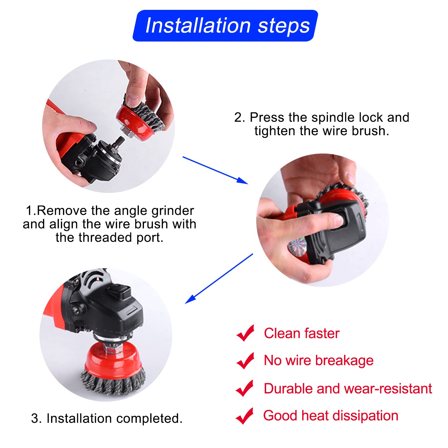 Set 6 Spazzole Metalliche Per Smerigliatrice - 75mm E 100mm, Filettatura M14, Per Rimozione Ruggine - Foto 2