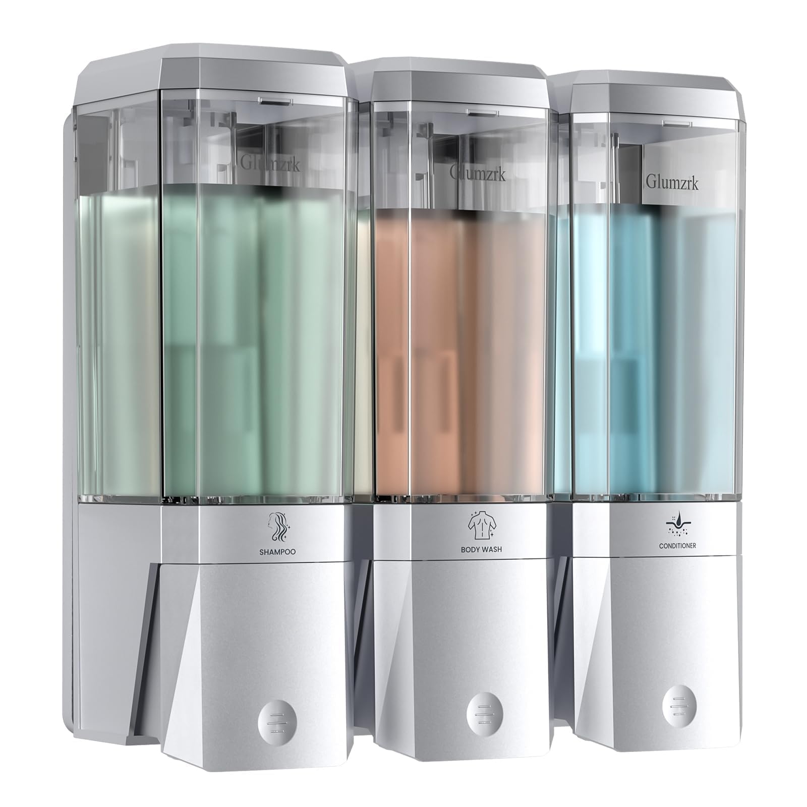 Shampoo and Conditioner Dispenser 3 Chamber No Drill Shower Soap Dispenser Wall Mounted Shampoo Conditioner Body Wash Dispenser 3 * 500ml Refillable Shower Dispenser for Bathroom Hotel, Silver